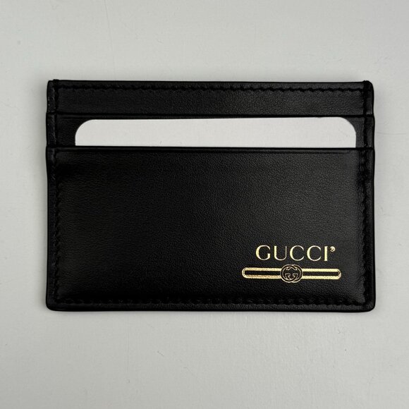 Brand New Gucci Black & Gold Card Holder Double Sided Leather - Picture 1 of 4